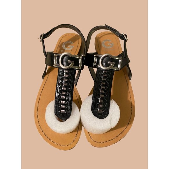 G by Guess Womens Sandals Size 9M Black Leather with Silver Buckle Decor Casual - Picture 1 of 11